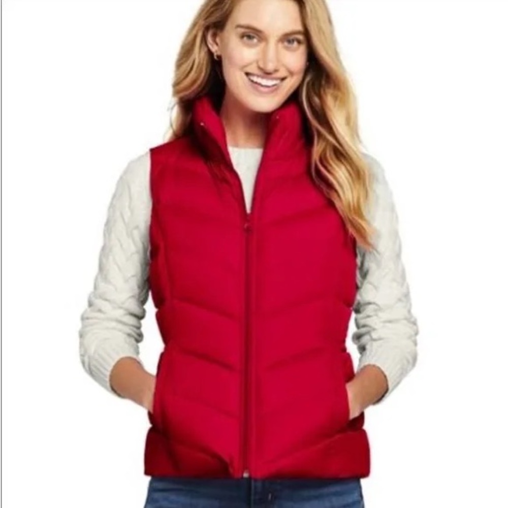 NWT! Lands End Hyper Dry Down Vest in Red